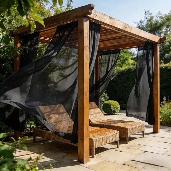 Outdoor Sheer Curtains for Patio Waterproof, 4 Panels Rod Pocket Indoor/Outdoor - Image 4