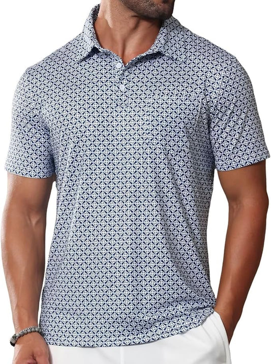 Lexiart Mens Golf Shirt Short Sleeve Dry Fit Print Moisture Wicking Performance Patterns Collared Polo Shirt with Pocket