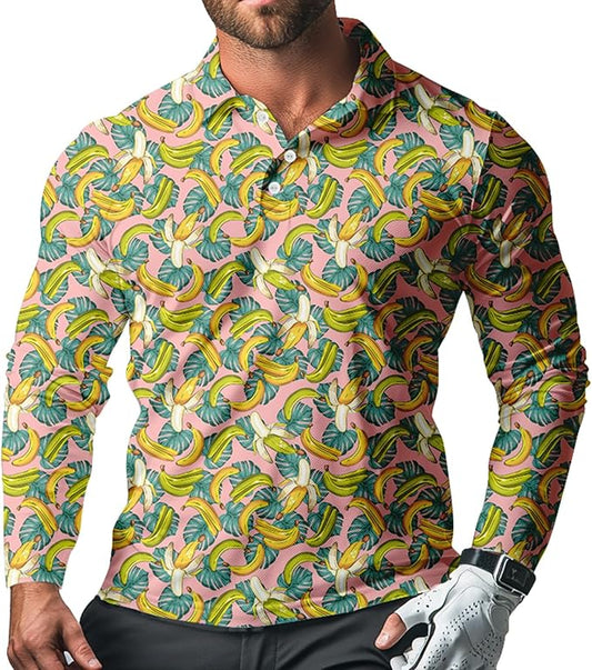 Men's Long Sleeve Golf Shirt Quick Dry 3 Button Work Fishing Outdoor Casual Collar Shirt