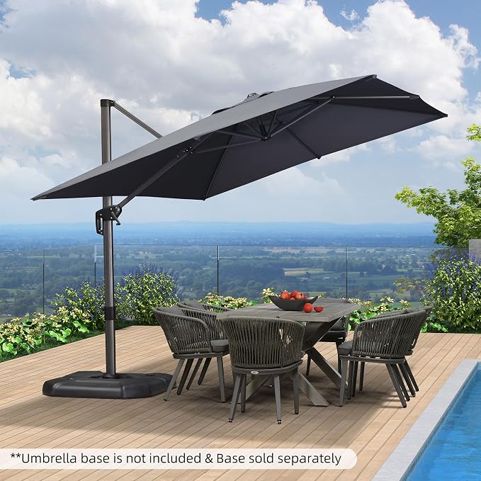 PURPLE LEAF Cantilever Umbrella 9' x 11.5' Rectangle 360° Rotation Grey | Fade - Image 2