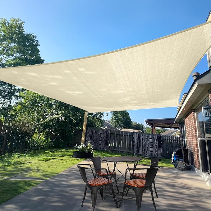 Sun Shade Sail 10' x 20' Butter Cream Rectangle Outdoor Canopy Cover | Outdoor by SUNLAX