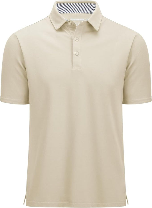 MAGCOMSEN Men's Polo Shirts Short Sleeve Cotton Pique 3 Button Classic Fit Casual T-Shirt Performance Golf Shirts