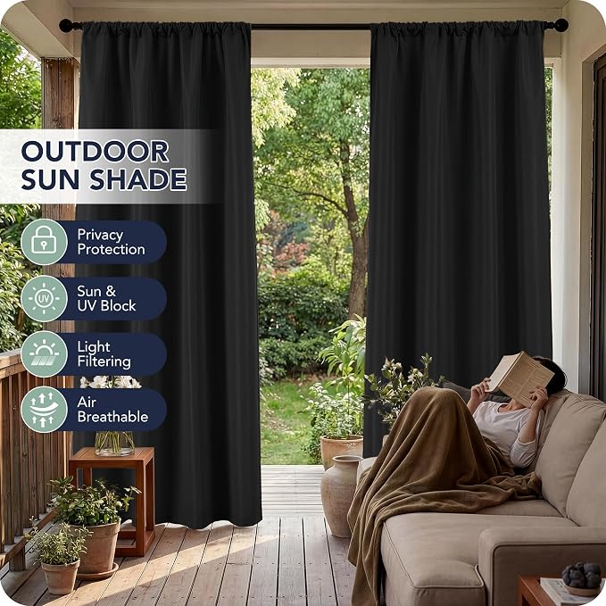 Patio Curtains Outdoor Waterproof, 4 Panels, Rod Pocket Sunshades | - Image 3