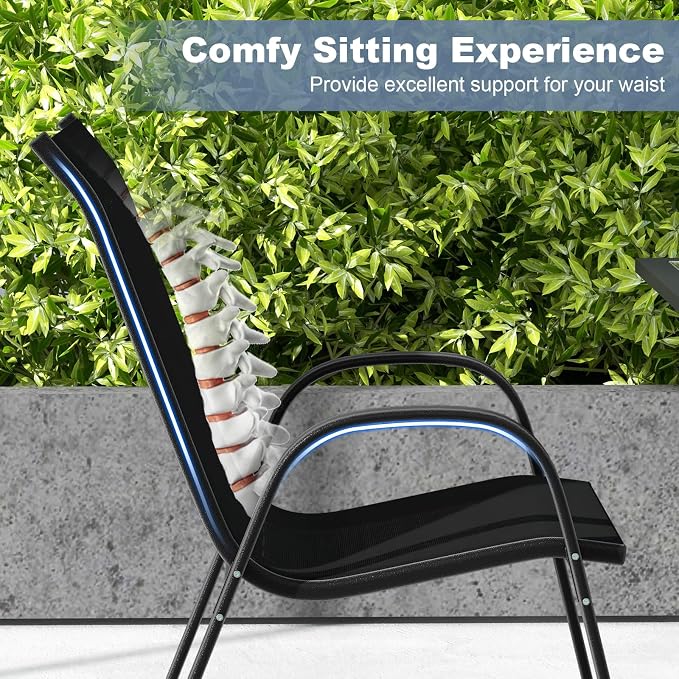 Tangkula Patio Dining Chairs Set of 2, Outdoor Stackable All Weather Heavy Duty - Image 6