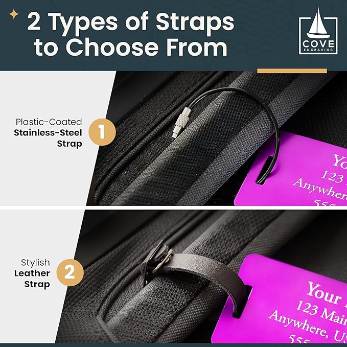 Two Custom Engraved Aluminum Luggage Tags (Purple)