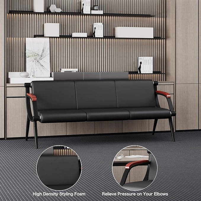 wonline Waiting Room Bench, Office Furniture Reception Chairs with Arms, Leather Chairs is Suitable for Clinic,Airport,Hospital,Barber,Salon,Bank-(Blank,3 Seat)