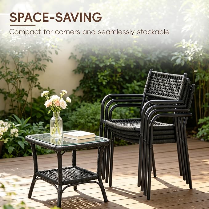 Patio Chairs Set of 4, Stackable Outdoor Dining Chairs - Image 5