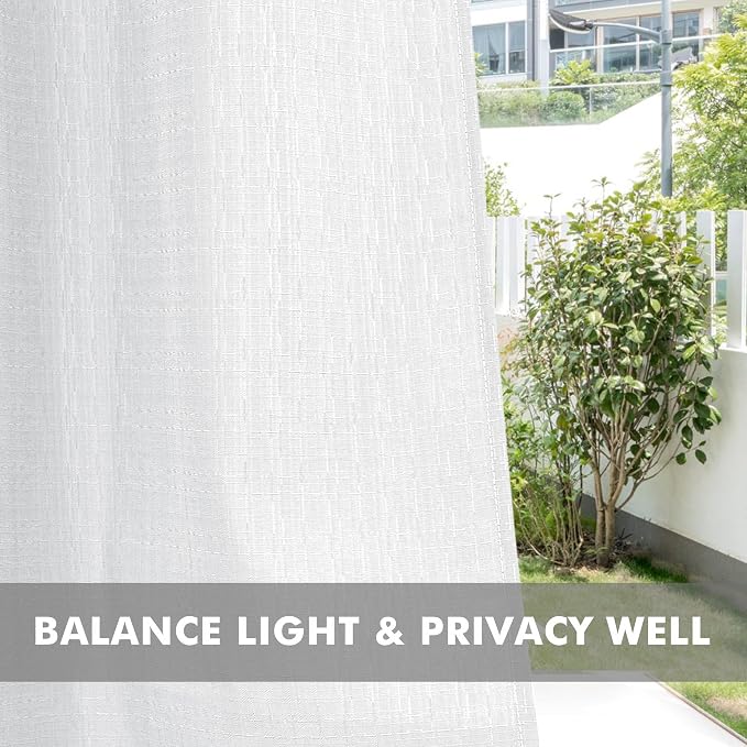 Linen Outdoor Curtains for Patio Waterproof 4 Pcs 110x95 In White | Light - Image 5