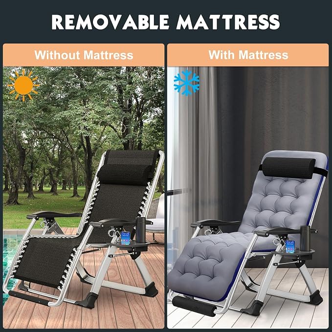 MOPHOTO Zero Gravity Chair Oversize, Outdoor Padded Lounge Chair - Image 4