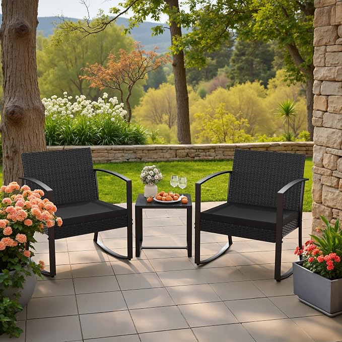 Homall Patio Furniture Set 3 Piece Resin Outdoor Bistro Set Rocking Patio Chairs - Image 6