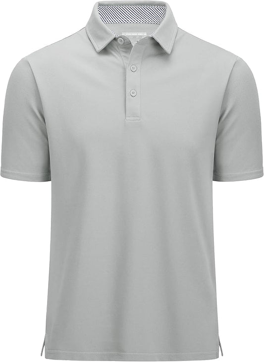 MAGCOMSEN Men's Polo Shirts Short Sleeve Cotton Pique 3 Button Classic Fit Casual T-Shirt Performance Golf Shirts