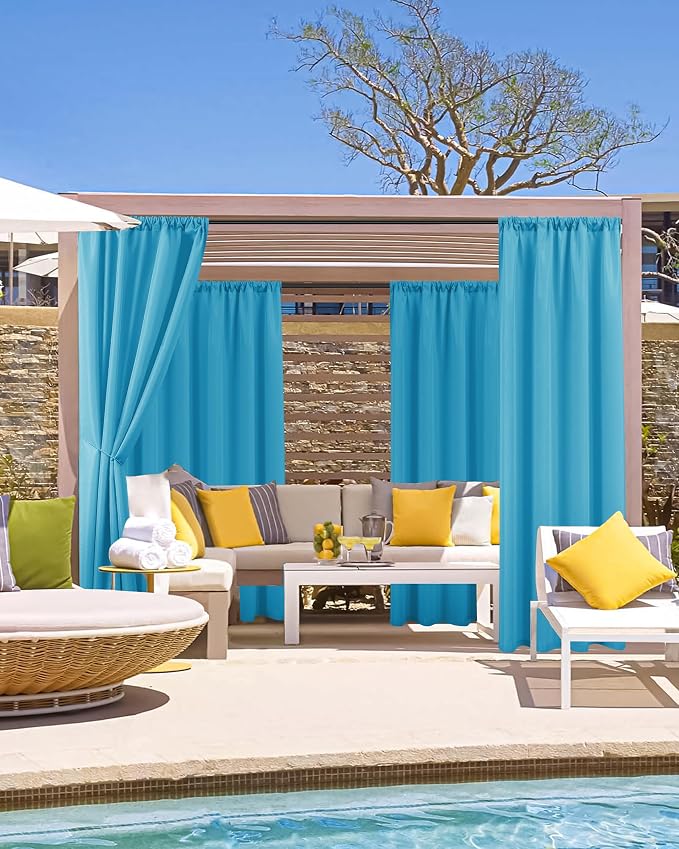 Outdoor Curtains for Patio Waterproof Rod Pocket 4 Pcs 54x84 Inch Teal | - Image 2