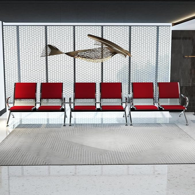 Kinfant Waiting Room Chairs with Arms – Red PU Leather Back & Cushioned Seat Heavy-Duty Steel Frame, Ergonomic Office Reception Guest Chair for Lobby, Clinic, Airport