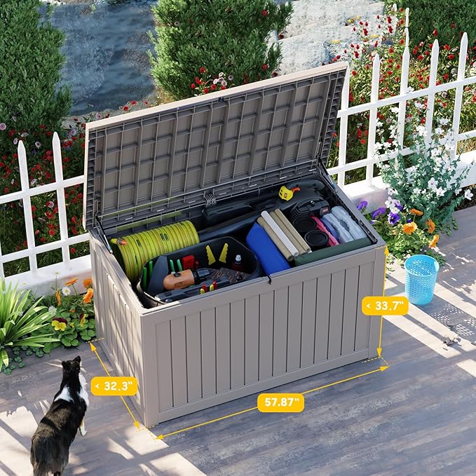 PatioZen 280 Gallon Resin Deck Box, Lockable Patio Outdoor Storage Box - Image 5