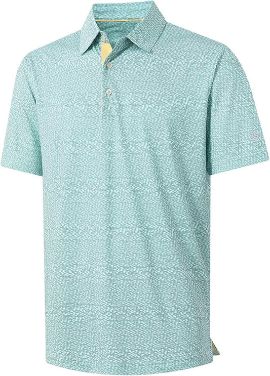 M MAELREG Mens Golf Shirt Short Sleeve Dry Fit Print Moisture Wicking Performance Patterns Collared Polo Shirt
