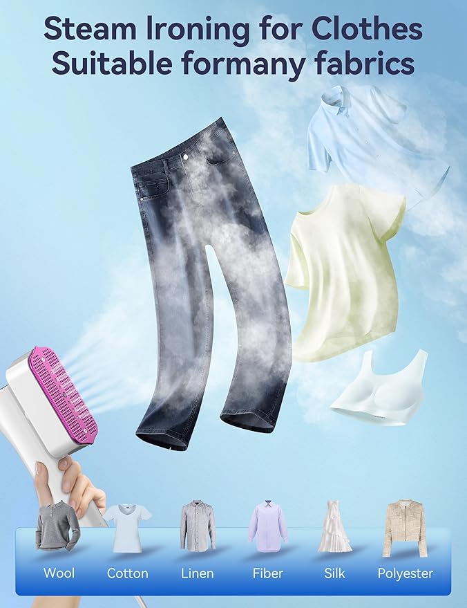 Steamer for Clothes, Sundu Portable 2-in-1 Steamer & Iron, 15s Fast Heat-up, 100ml Water Tank, Ironing Gloves, 20 Min Continuous Steam, Wrinkle Remover for Garment, Travel & Home Use (Purple White)