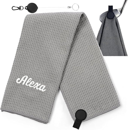 Personalized Golf Towel Custom Golf Towels for Golf Bags with Embroidery Initial Name Magnetic Golf Towel Microfiber Golf Towels with Clip Gifts for Golfers Men Women 16"x 24" (Gray)