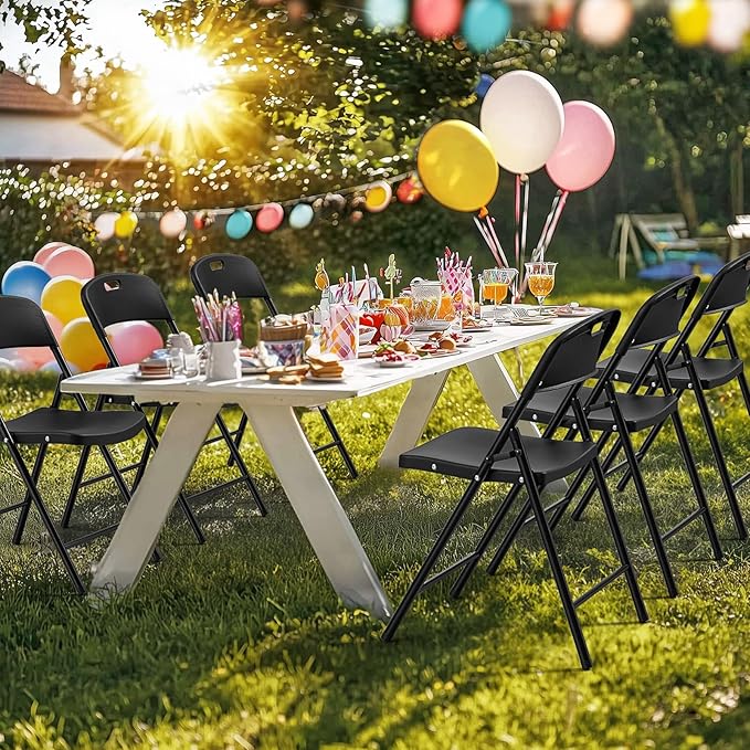 Bonnlo 6-Pack Black Plastic Folding Chairs, Portable Seat - Image 2
