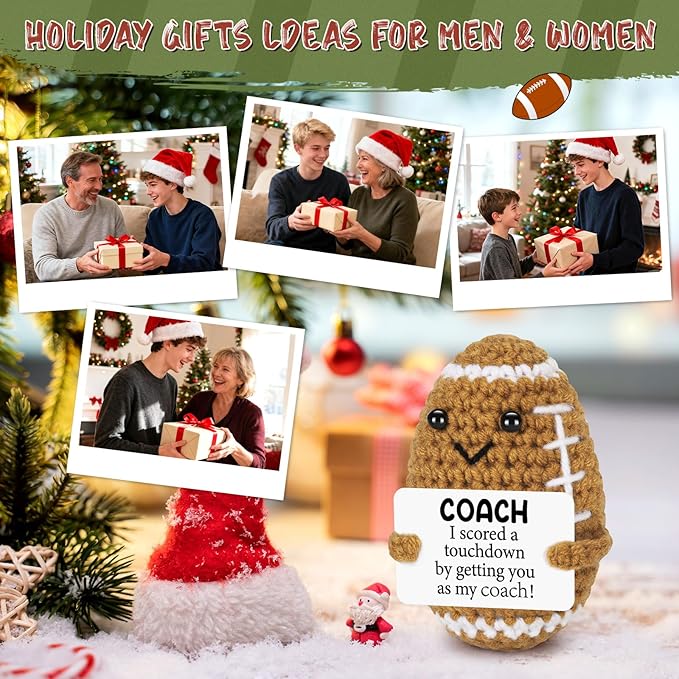 BiuNiuring Funny Handmade Crochet Football Doll Coach Gift – Unique Appreciation & Thank You Gift for Coach, Desk Decoration for Sports Enthusiasts and Football Lovers