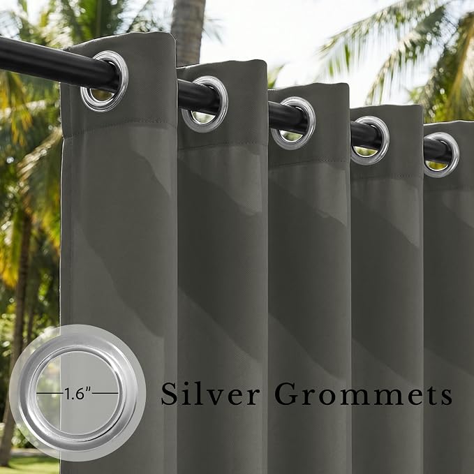 Outdoor Curtains for Patio 52x84 Inch Grey, 1 Panel | Waterproof Outdoor Patio - Image 3