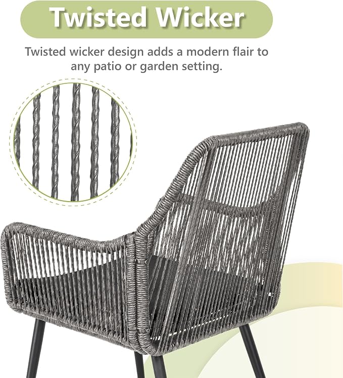 Patio Dining Chairs Outdoor Dining Chairs Set of 4, Woven Twisted Wicker Rattan - Image 4