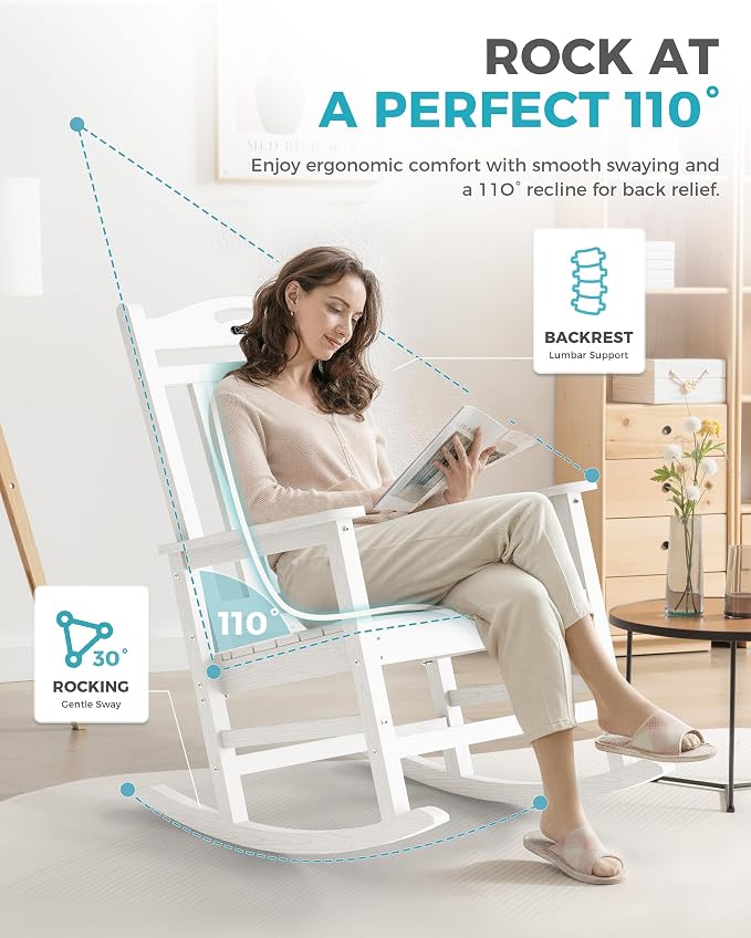Oversized Outdoor Rocking Chairs Set of 6, 380lbs Heavy-Duty Large Patio Rocker - Image 5