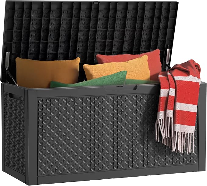 PatioZen 110 Gallon Deck Box Outdoor, Weatherproof Resin Patio Storage Box by OutdoorLivingPerfected