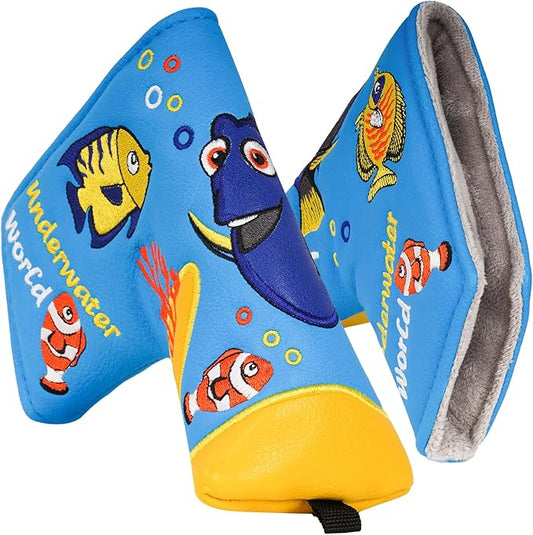 Golf Club Head Covers, Underwater World Driver Headcover Hybrid Headcover Fairway Wood Head Covers Magnetic Blade Putter Cover with Interchangeable Tags for All Brand