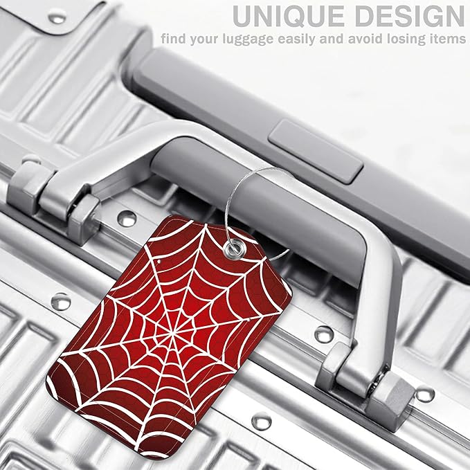 2 Pack Luggage Tags for Suitcases Spider Web Leather Luggage Tags Privacy Cover ID Label with Stainless Steel Loop and Address Card for Women Men Travel Bag Backpack