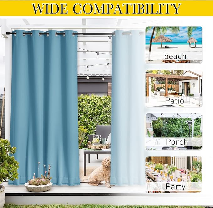 NICETOWN 2 PCs Outdoor Curtains Waterproof Fixed Bottom W52xL95 Teal Blue | - Image 8