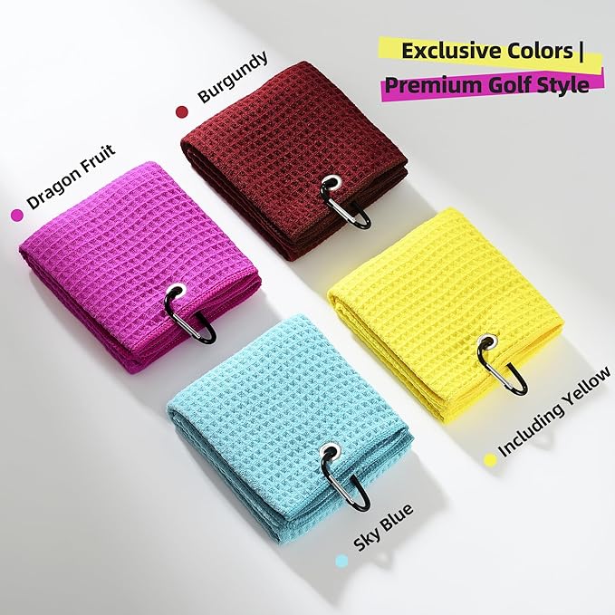 Mile High Life Premium Waffle-Weave Golf Towel | 16" X 24" | Extra Absorbent & Quick-Dry | Ultra-Soft Microfiber | Carabiner Clip | Multi-Color Options | Golf Accessory for Men & Women,Blazing Yellow