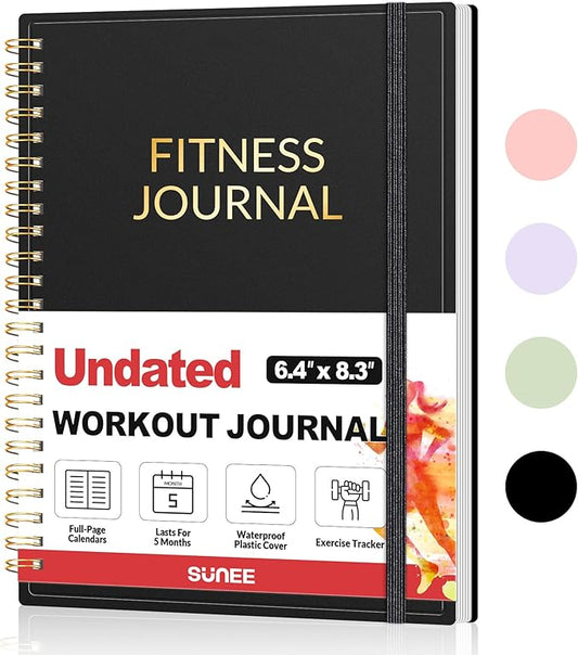 Fitness Journal Workout Planner for Women & Men, A5 (6.4" x 8.3") Workout Journal Log Book Planner Gift for Track Gym Essentials, Home Workouts, Track Progress, Achieve Wellness Goals, Black