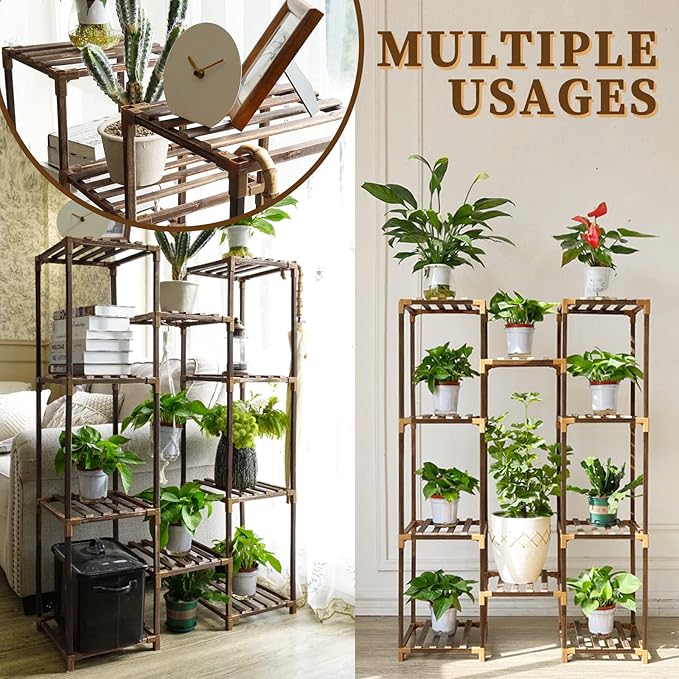 Plant Stand Indoor Outdoor, 10 Tiered Plant Shelf Wood Plant Rack | Tall Plant - Image 4