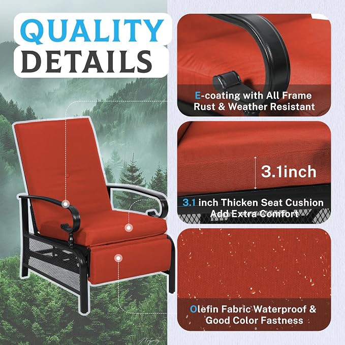 Incbruce Outdoor Lounge Chair Patio Furniture Adjustable Recliner - Image 6