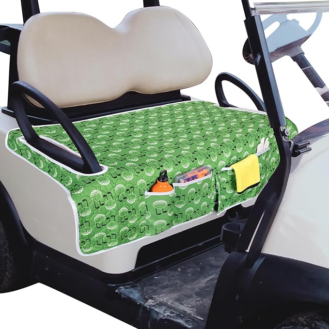 Golf Cart Seat Covers, Universal Golf Cart Seat Towel Blanket with 4 Front Pockets & Nonskid Bottom Fits for EZGO, Yamaha, Club Car and More 2 Person Seats Golf Carts