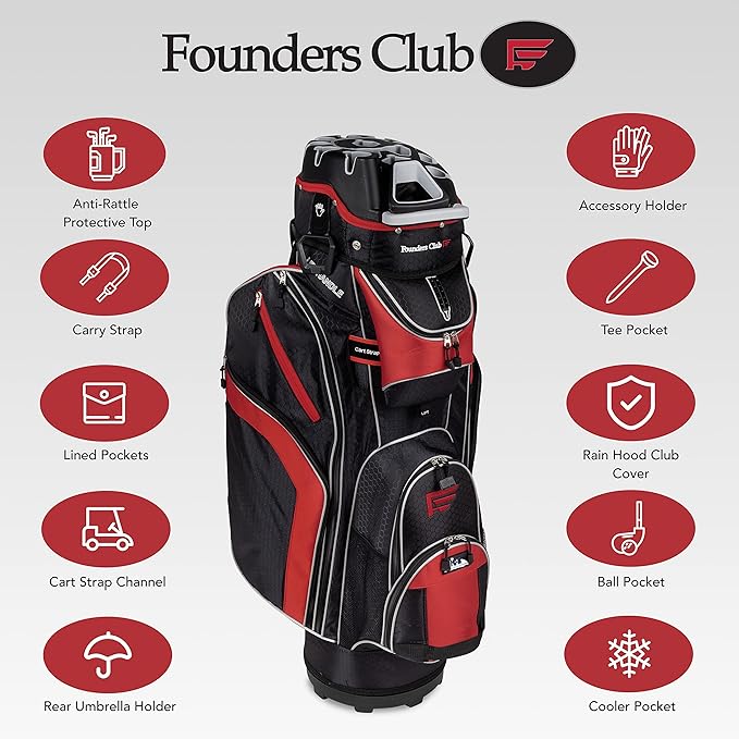 Founders Club 3rd Generation Club Lock Organizer Golf Cart Bag with 14 Way Anti Rattle Divider Top- Free Snap On Rain Hood-Full Length Dividers