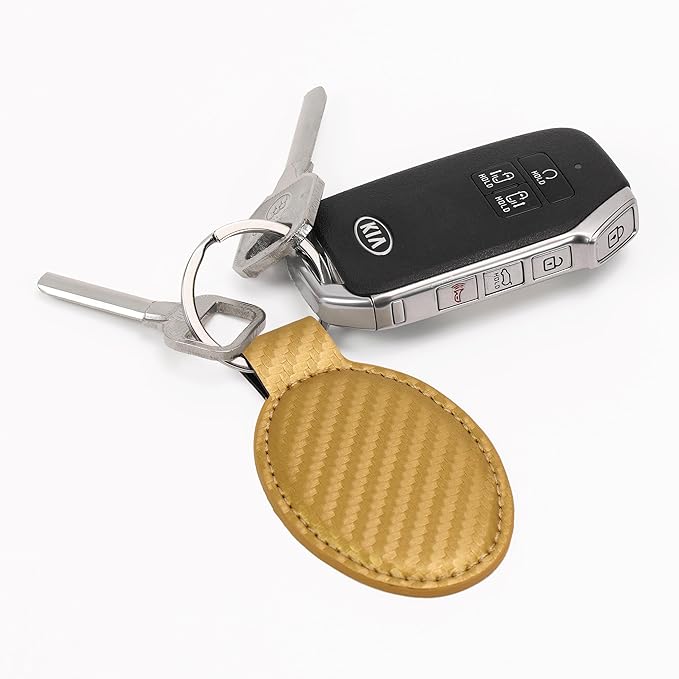 LaserGram Oval Keychain, Off Road Racer, Personalized Engraving Included (Carbon Fiber Gold)