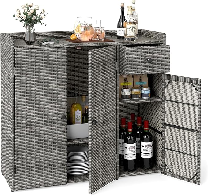 Tangkula Rattan Outdoor Storage Cabinet, Patiojoy Outdoor Cabinet by TANGKULA