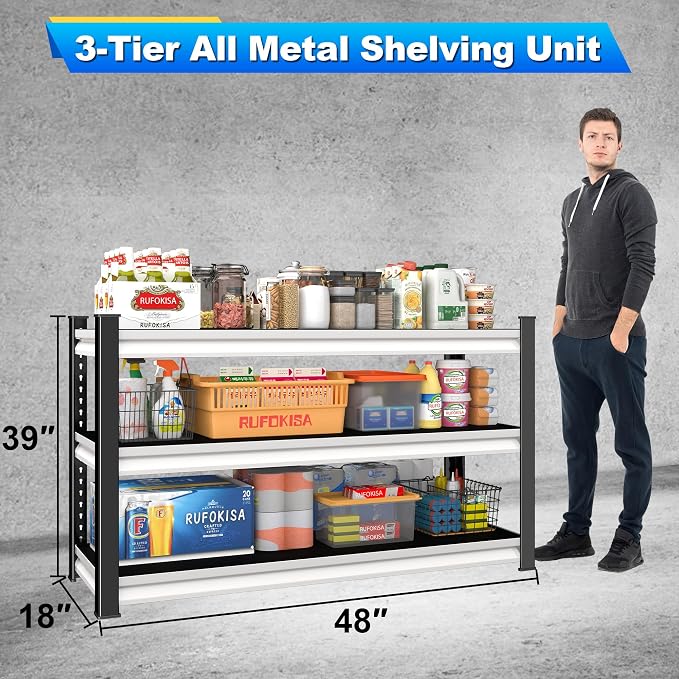 3-Tier Garage Shelving Heavy Duty, 1600lbs Load Capacity Utility Rack Shelves & - Image 3