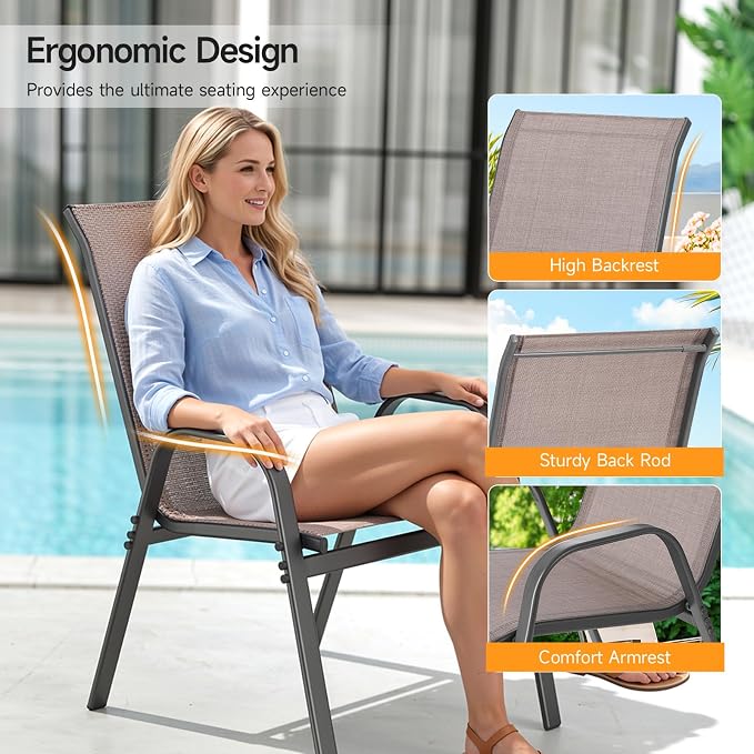 Patio Chairs Set of 6, Stackable Outdoor Dining Chairs | All Weather Dining Set - Image 7