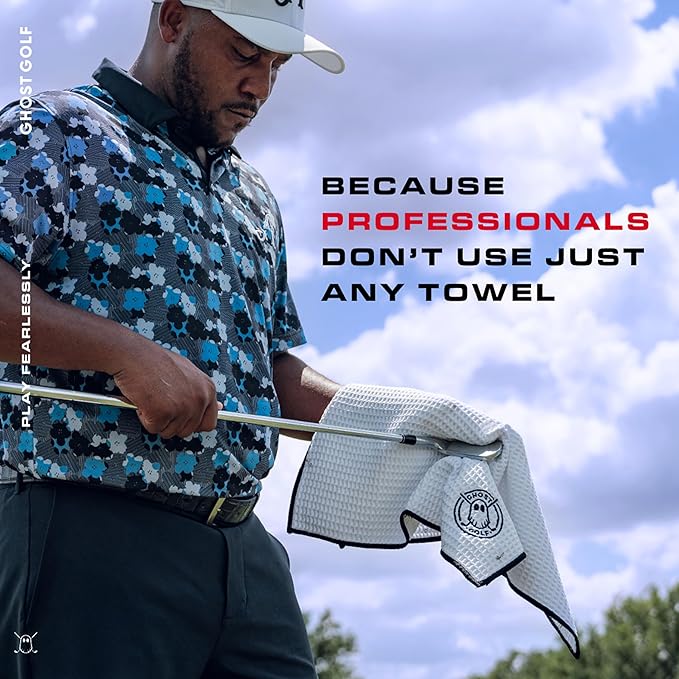Ghost Golf Magnetic Towel (Greenside) - Premium Ultra-Absorbent Microfiber Golf Towel with Magnet for Golf Carts or Clubs - 18" x 18" Golfing Gear - Waffle Weave Pattern (Hot Pink)