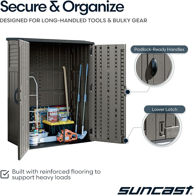 Suncast 54 Cu Ft Medium Vertical Storage Shed, Made in USA - Image 6