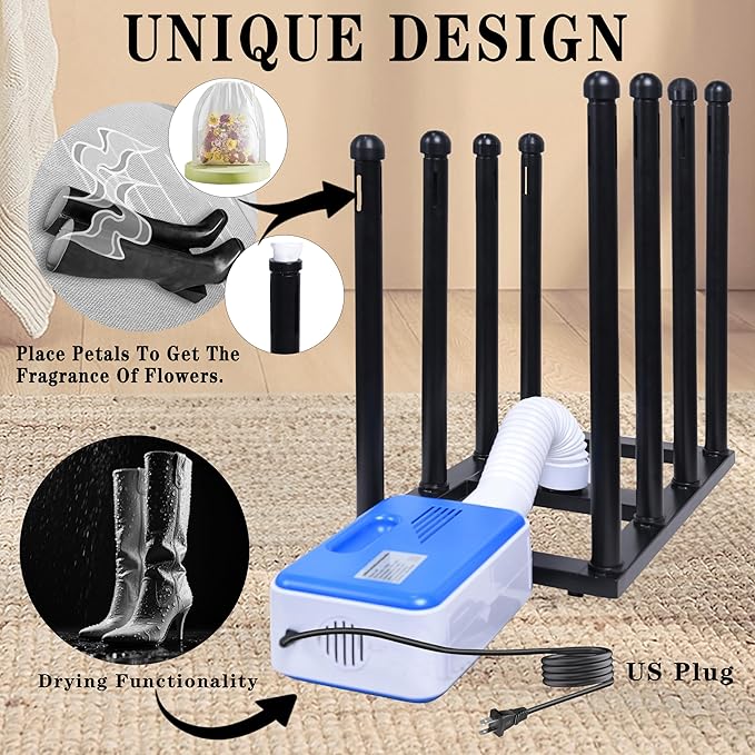 Boot Rack Organizer Tall Boots Boot Storage Free Standing Shoe Racks Black Metal for Dorm Room, Closet, Entryway, Bedroom for 4 Pairs With Multifunctional Portable Dryer 600W(54 * 50.1 * 30)