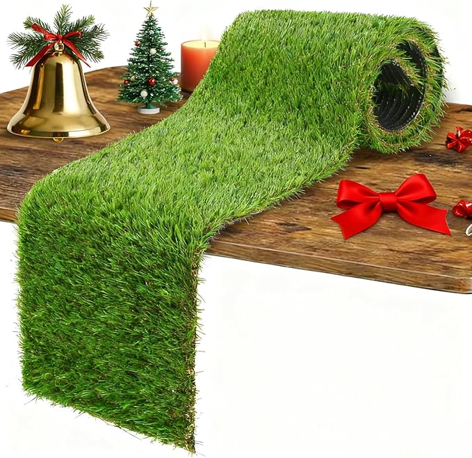 GLOBREEN Artificial Grass Table Runner 60 Inches - Green Christmas Mantle Decor Table Centerpiece Decorations Fake Grass for Golf Football Party Birthday Event Wedding Alice in Wonderland