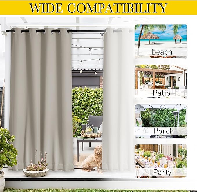 NICETOWN Gazebo Curtains Outdoor Waterproof W100 x L84 in Natural | Windproof - Image 8