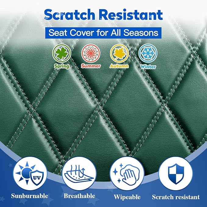 NOKINS 4PCS Golf Cart Diamond Seat Covers Kit, Front and Rear Seat Covers Fits Club Car DS 2000.5-Up Standard Seat Cushion, Club Car DS Vinyl Seat Covers Accessories (Dark Green and Black)