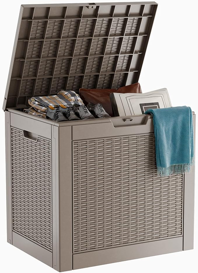 PatioZen 30 Gallon Resin Deck Box, Lockable Patio Outdoor Storage Box by OutdoorLivingPerfected