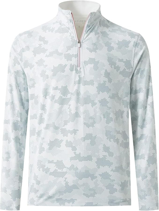 M MAELREG Quarter Zip Golf Pullover Men Dry Fit Long Sleeve Performance Wicking 1/4 Zip Full Print Pullover Mens Sweatshirt