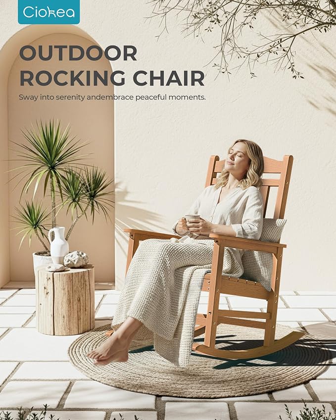 Oversized Outdoor Rocking Chair, 380lbs Heavy-Duty Large Patio Rocker, Weather - Image 6