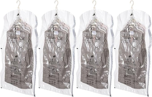 Hanging Vacuum Storage Bags, 4 Pack (41.3 x27.6 inch), Vacuum Seal Bags for Clothing, Space Saver Garment for Short Clothes, Jacket, Suits, Dresses, Closet Oragnization and Storage